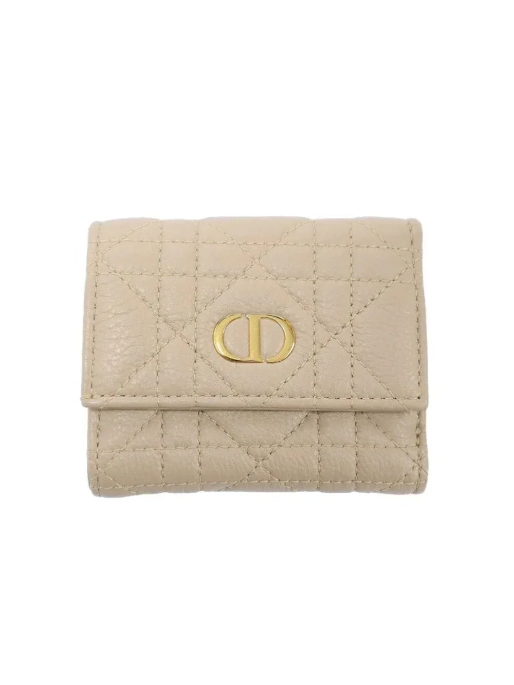 Dior Caro Veronia Cannage Quilted Compact Wallet Beige